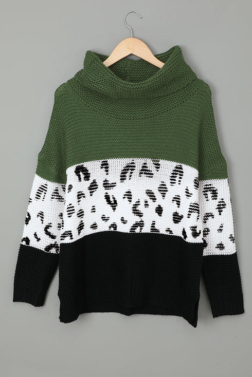 Turtleneck Splicing Chunky Knit Pullover Sweater